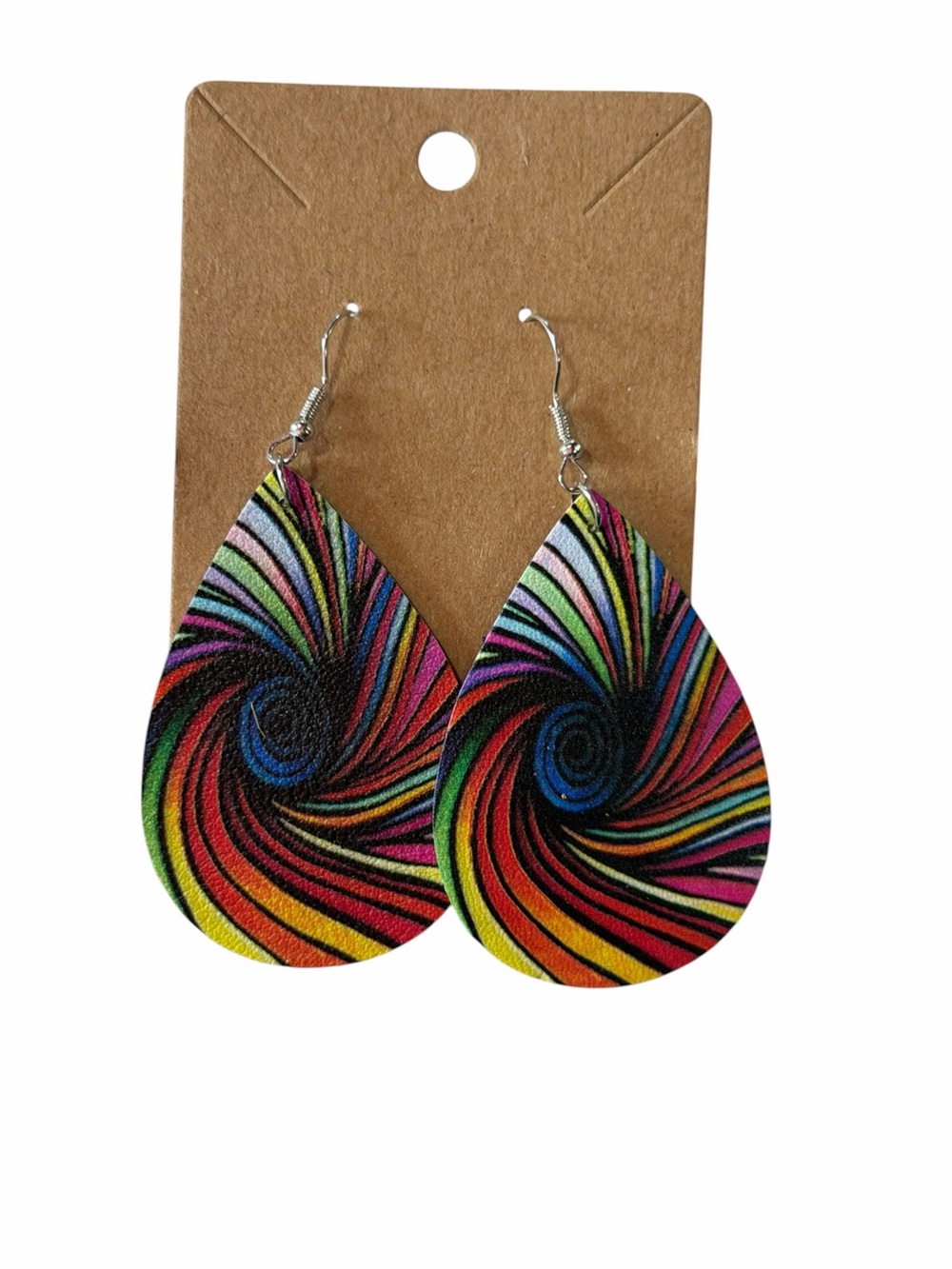 Multicolor Swirl Teardrop Earrings - Vibrant Rainbow Design